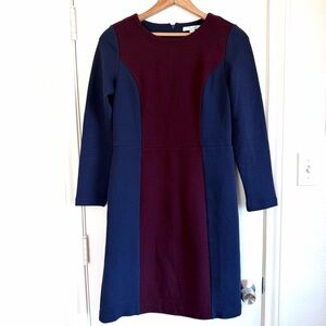 Boden Women 6 Serena Cotton Blend Ponte Shift Dress in Navy/Burgundy Colorblock